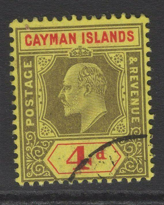 CAYMAN ISLANDS SG29 1908 4d BLACK & RED/YELLOW FINE USED