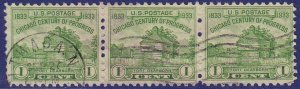 USA - 1933 - Scott #728 - used strip of 3 - Century of Progress