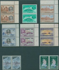 Tonga 1961 SG120-127 Emancipation pairs with broken P flaw sets MNH