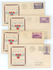 US 799-802 1937 3c United States Possession series (set of four) on four addressed first day cover with matching Linprint cachet