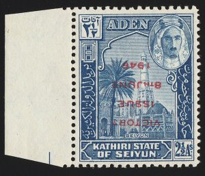 ADEN Seiyun: 1946 Victory 2½a error INVERTED. SG 13a cat £1300. 1 sheet printed