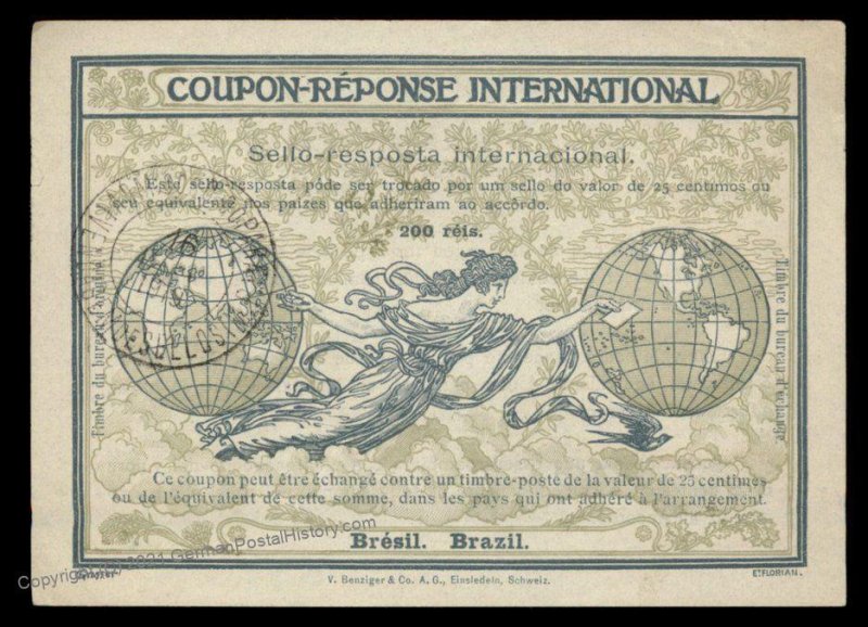 Brazil 1919 International Reply Coupon IRC Post Office 98908