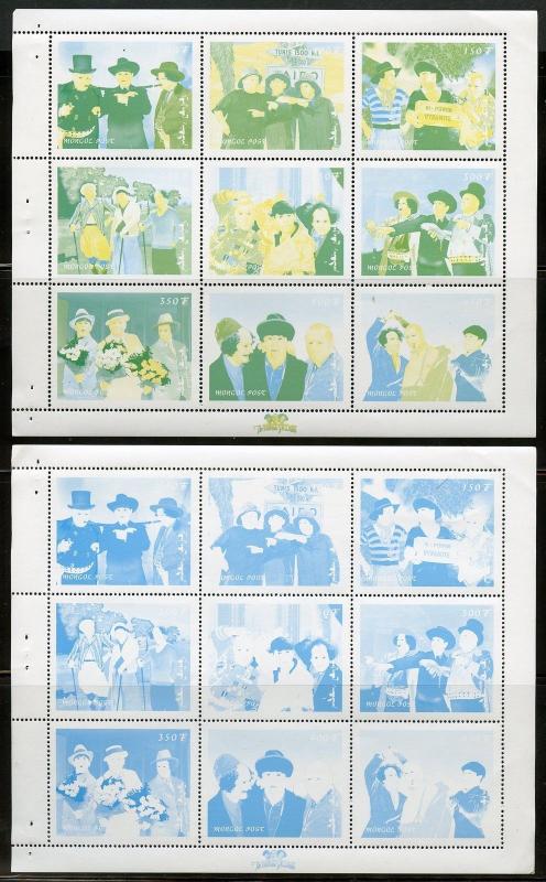 MONGOLIA THREE STOOGES  SHEET SCOTT#2335  SET OF PROGRESSIVE COLORS RARE