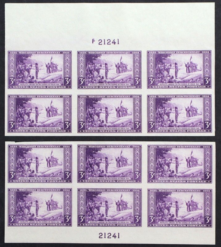 U.S. Mint Stamp Scott #755 3c Wisconsin Matching Plate # Blocks of 6. NGAI.