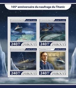 Djibouti 2017 Titanic Anniversary 4 Stamp Sheet Scott #1162 DJB17219a