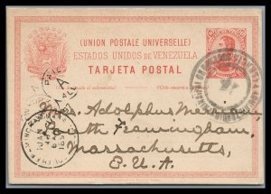 ABRO Stamps 1897 Tarjeta Venezuela Postal Caracas to Mass.