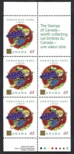 Canada #1453a 48¢ La Befana (1992). Pane of 5 stamps. MNH