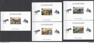 Lx218 Imperf 2015 Guinea Dinosaurs Prehistoric Animals !!! Uv Cardboard 5Bl Mnh