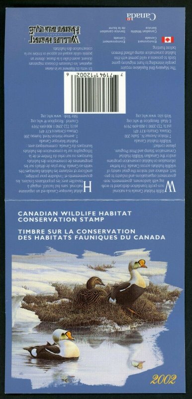 CANADA 2002 DUCK STAMP ARTIST SIGNED IN FOLDER AS ISSUED KING EIDER by Leduc