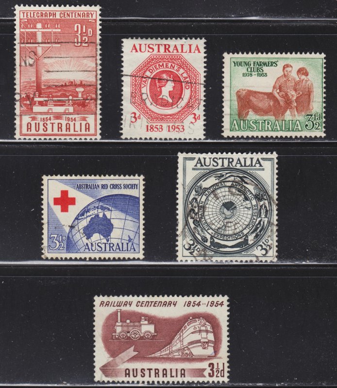 Australia Scott 262, 266, 270, 271, 275, 276 F to VF used.