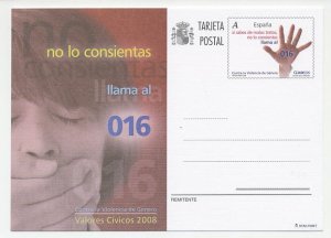 Postal stationery Spain 2008 Abuse - Gender violence