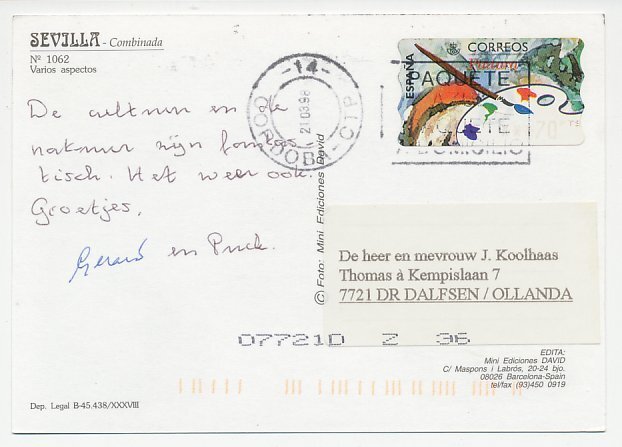 Postcard / ATM stamp Spain 1998 Palette - Brush