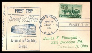 US HPO Savannah & Cordelle,GA 1949 1st Trip Cover