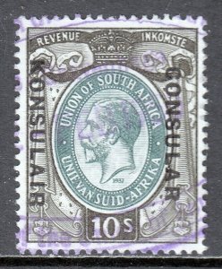 SOUTH AFRICA — BAREFOOT 2012 #14 — 1937 10/- CONSULAR REVENUE — USED — CV £15 