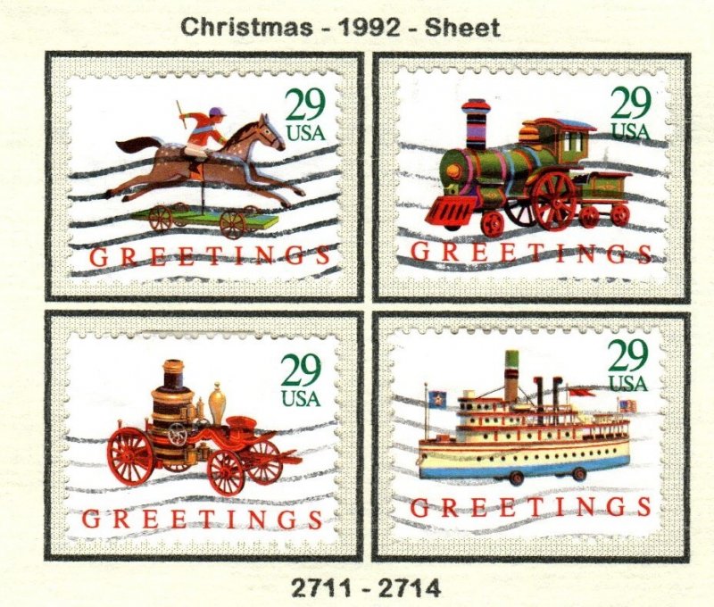 SC# 2711-14 - (29c) - Christmas Toys, USED set of 4, pf 11.5x11