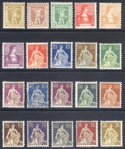 Switzerland 1907 2c-3fr Helvetia Definitive Scott 126-145 MH Cat $737