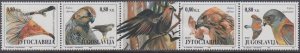 YUGOSLAVIA Sc # 2237a-d CPL MNH STRIP of 4 plus LABEL (folded)  BIRDS of PREY