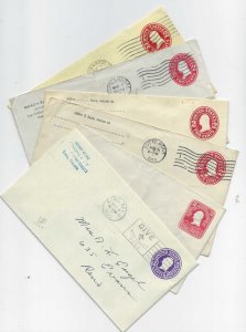 6 WASH STAMPED ENVELOPES USED CA1900 -1950