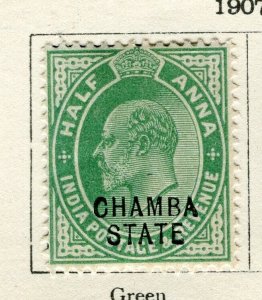 INDIA; CHAMBA 1907 early Ed VII Optd. issue Mint hinged 1/2a. value