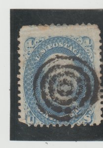 US Scott #63  USED  SON Target Fancy Cancel  1 cent Franklin Issue  -  CV $45.