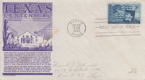 1945 Texas Statehood (Scott 938) Bue Anderson PA FDC
