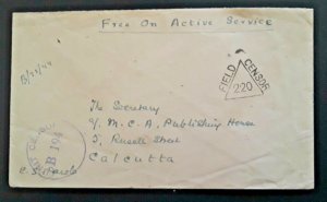 1945 Base Post 10 Ranchi To Calcutta India Soldiers Free Mail Censored Cover