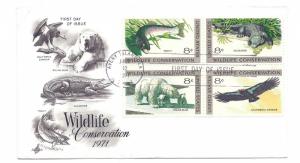 1427-30 Wildlife Conservation, ArtCraft block of 4, FDC