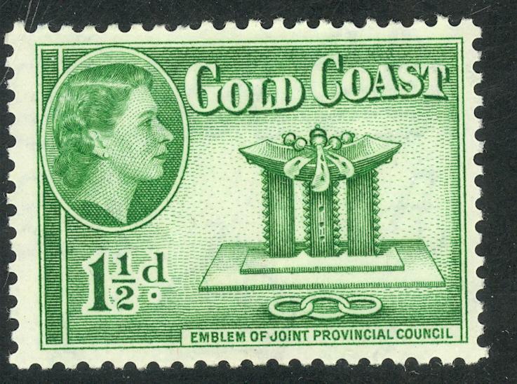 GOLD COAST 1952-54 QE2 1 1/2d Council Emblem Pictorial Scott No. 150 MNH