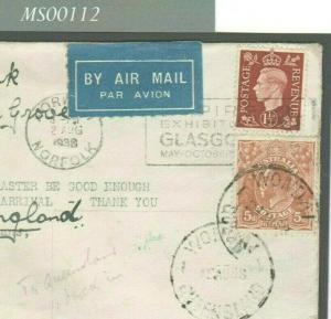 GB AUSTRALIA AVIATION Cover 1938 Return Air Mail KGV KGVI *MIXED FRANKING* MS112