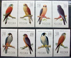 Poland 1975 MNH Stamps Scott 2074-2081 Birds Falcons Pairs