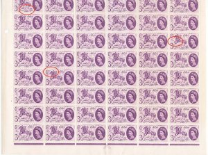 GB 1960 GLO 3d r17/2 the broken mane variety unmounted mint lower ½-sheet of 6