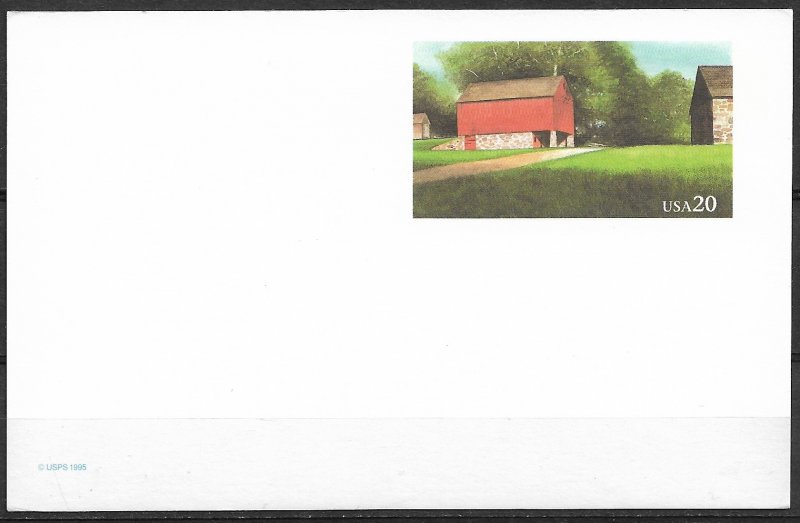 1995 USA UX198 Red Barn, williamsburg mint Postal card