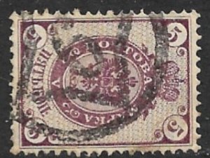 RUSSIA 1889-92 5k Red Violet ARMS Sc 49 w ST PETERSBURG No 6 City Postmark VFU