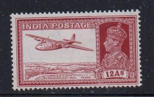 India Sc 161 1937 12 a G VI & Mail Airplane stamp mint