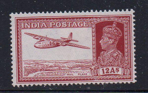 India Sc 161 1937 12 a G VI & Mail Airplane stamp mint