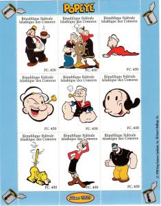 Comoro 1998 POPEYE Shlt(9)+2SS mnh Sc # 832L-832V-832W