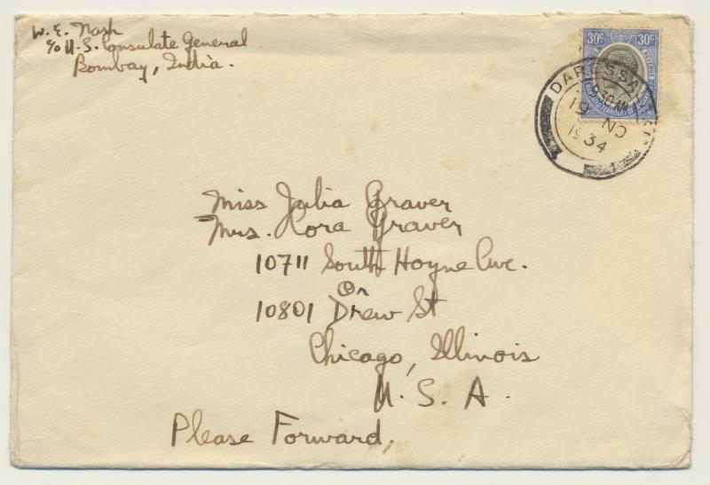 TANGANYIKA 1934 COVER TO USA,(BOMBAY US CONSULATE RETURN ADRESS) 30c (SEE BELOW)