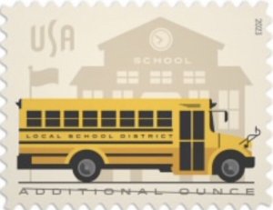 US School Bus Additional Ounce Single Stamp. MNH Pre-Order. ships 7 Jan 23. 