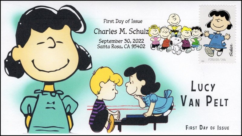 22-250, 2022 ,Charles M Schulz, Digital Color Postmark, First Day Cover, Peanuts 