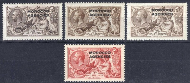 Morocco 1914 2s6d WAT DLR BW + 5s BW SG 50-54 Sc217(x2)-219 LMM Cat £207($271)