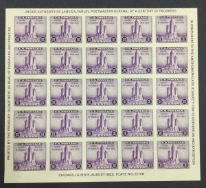 US STAMPS #731 SHEET UNUSED LOT #20100