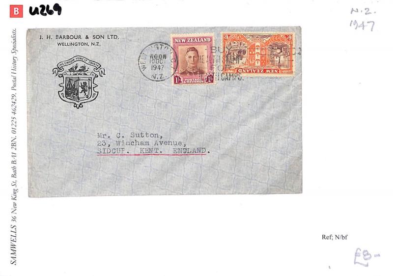 New Zealand ADVERT Cover 1947 *WELLINGTON* Crest Unusual KGVI {samwells} GU269