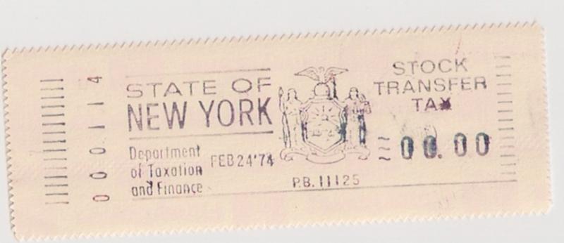 New York State Stock Transfer Tax Meter Stamp Proof (.00) st