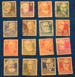 GERMAN DEMOCRATIC REPUBLIC USED SET OF 16 STAMPS  SCOTT # 10N29 - 44