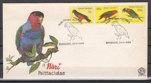 Indonesia, Scott cat. 1104-1106. Birds, Parrots shown. First day cover.