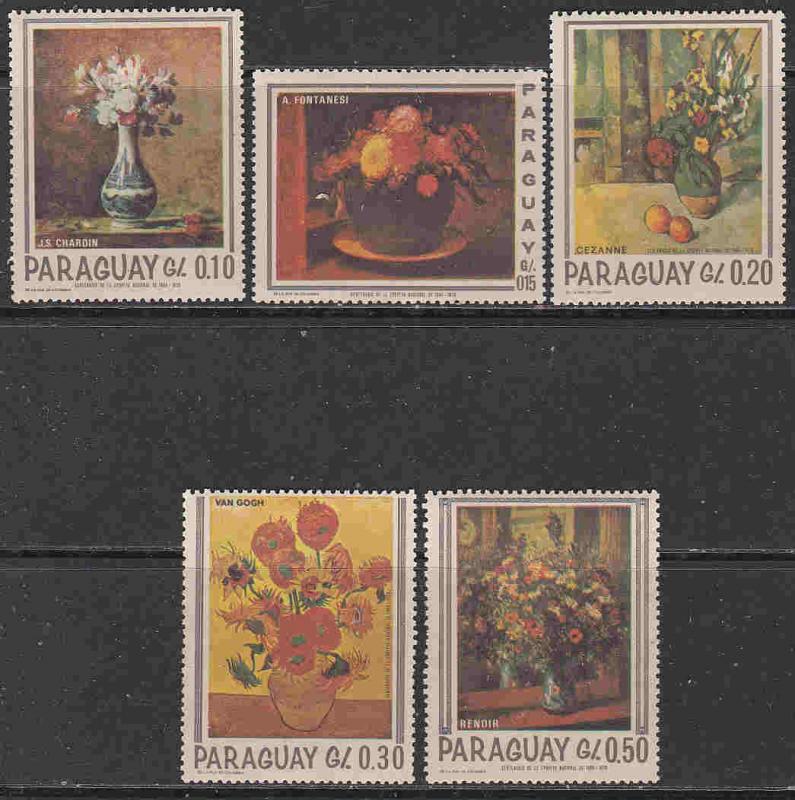 Paraguay #1027-30 short set F-VF Mint NH ** Flower Paintings