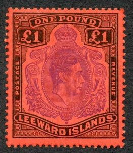 Leeward Is SG114c One Pound Violet and Black/scarlet Perf 13 U/M