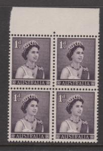 Australia Sc#314 Block of 4 MNH, toned on 1 stamp