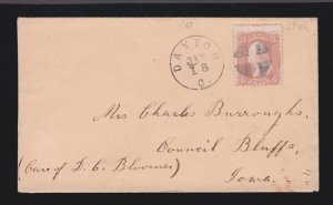 US 65 3c Cover with CDS and Fancy Cancel to Council Bluffs,Iowa