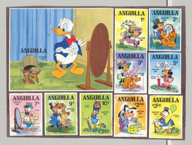 Anguilla #434-443 Disney, Easter 9v & 1v S/S Imperf Proofs